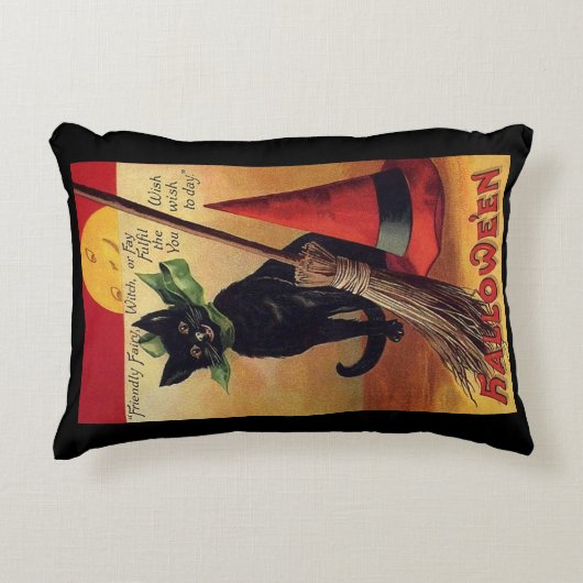 ヴィンテージハロウィーンバイエレンクラッサドル黒猫 アクセントクッション (正面)