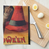 ヴィンテージハロウィーンバイエレンクラッサドル黒猫 キッチンタオル (四つ折り)