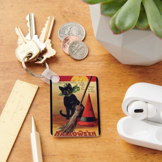 ヴィンテージハロウィーンバイエレンクラッサドル黒猫 キーホルダー (デスク)