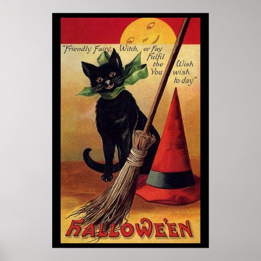 ヴィンテージハロウィーンバイエレンクラッサドル黒猫 ポスター (正面)