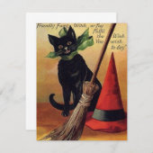 ヴィンテージハロウィーンバイエレンクラッサドル黒猫 招待状 (正面/裏面)