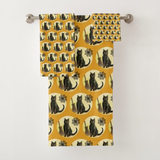 ヴィンテージハロウィーンバスルームのデコールブラックキャットスパイダー バスタオルセット (インサイチュ)