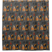 ヴィンテージハロウィーンパターンオングレーバスルーム シャワーカーテン (正面)