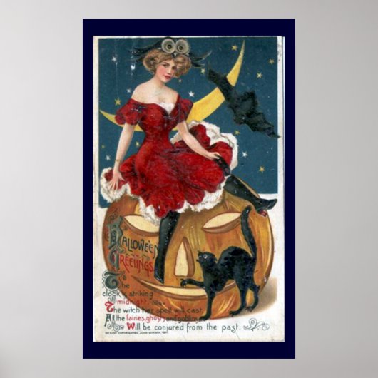 ヴィンテージハロウィーンパンプキンアンドフレンズプリント ポスター (正面)