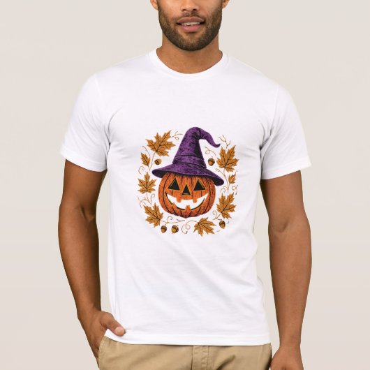 ヴィンテージハロウィーンパンプキンイラストレーション Tシャツ (正面)