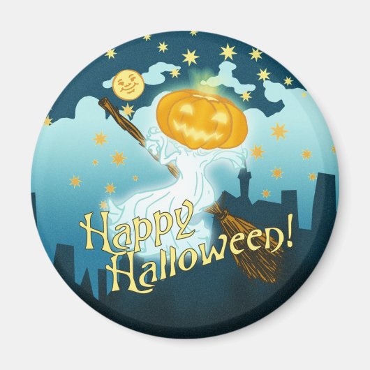 ヴィンテージハロウィーンパンプキン幽霊 マグネット (正面)