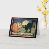 ヴィンテージハロウィーンパンプキン&キャットインモザイク カード (黄色い花)