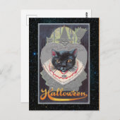 ヴィンテージハロウィーンファンニーキャットイラストレーション ポストカード (正面/裏面)