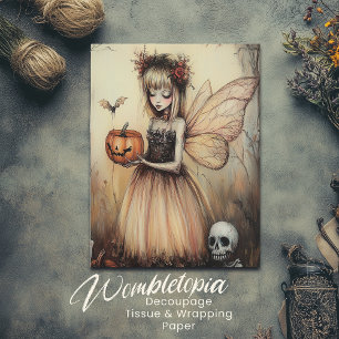 ヴィンテージハロウィーンフェアリーとパンプキン&スケルトン シーズンポストカード