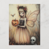 ヴィンテージハロウィーンフェアリーとパンプキン&スケルトン シーズンポストカード (正面)