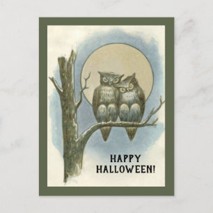 ヴィンテージハロウィーンフクロウズナイトムーン座って シーズンポストカード