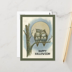 ヴィンテージハロウィーンフクロウズナイトムーン座って ポストカード