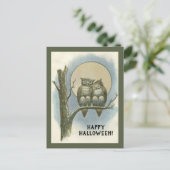 ヴィンテージハロウィーンフクロウズナイトムーン座って ポストカード (スタンド正面)