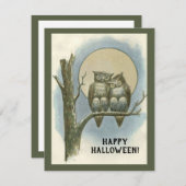 ヴィンテージハロウィーンフクロウズナイトムーン座って 招待状 (正面/裏面)