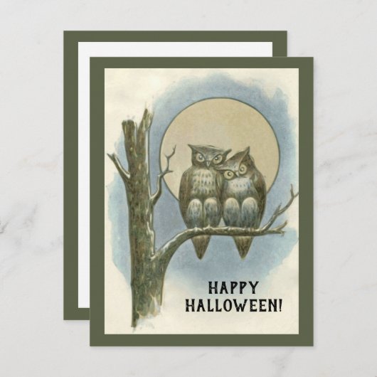 ヴィンテージハロウィーンフクロウズナイトムーン座って 招待状 (正面/裏面)