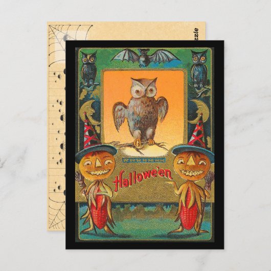 ヴィンテージハロウィーンフクロウ ポストカード (正面/裏面)