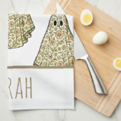 ヴィンテージハロウィーンフローラ幽霊ハンド キッチンタオル (四つ折り)