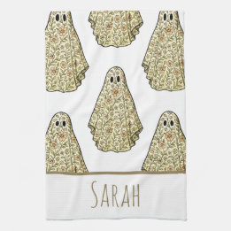 ヴィンテージハロウィーンフローラ幽霊ハンド キッチンタオル