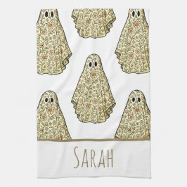 ヴィンテージハロウィーンフローラ幽霊ハンド キッチンタオル