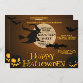 ヴィンテージハロウィーンブラックウィザードフルムーン 招待状 (正面/裏面)