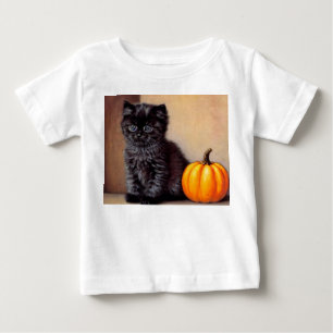 ヴィンテージハロウィーンブラックキットンイラストレーション ベビーTシャツ
