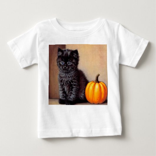 ヴィンテージハロウィーンブラックキットンイラストレーション ベビーTシャツ (正面)