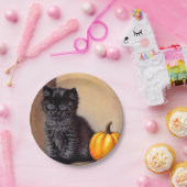 ヴィンテージハロウィーンブラックキットンイラストレーション ペーパープレート (パーティー)