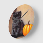 ヴィンテージハロウィーンブラックキットンイラストレーション ラウンド壁時計 (傾斜)
