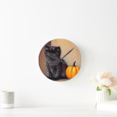 ヴィンテージハロウィーンブラックキットンイラストレーション ラウンド壁時計 (ホーム)