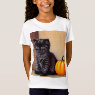 ヴィンテージハロウィーンブラックキットンイラストレーション Tシャツ