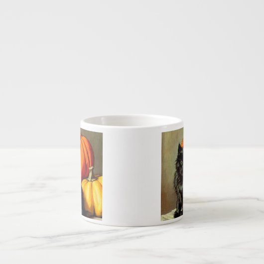 ヴィンテージハロウィーンブラックキャットとカボチャ エスプレッソカップ (正面)