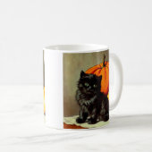 ヴィンテージハロウィーンブラックキャットとカボチャ コーヒーマグカップ (正面右)