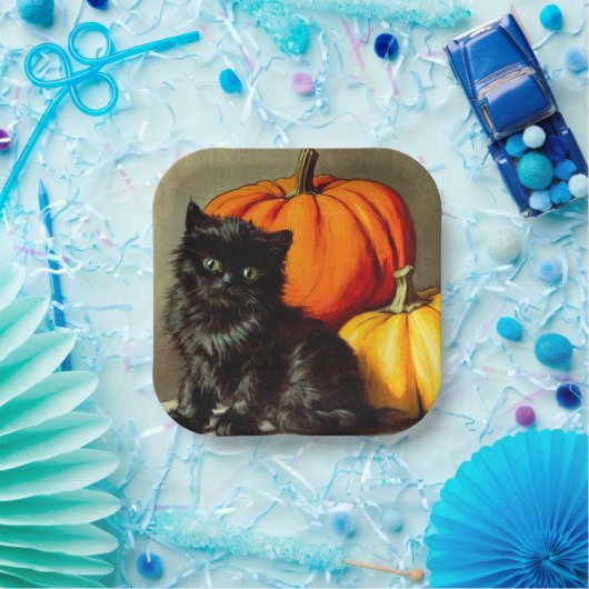ヴィンテージハロウィーンブラックキャットとカボチャ ペーパープレート (パーティー)