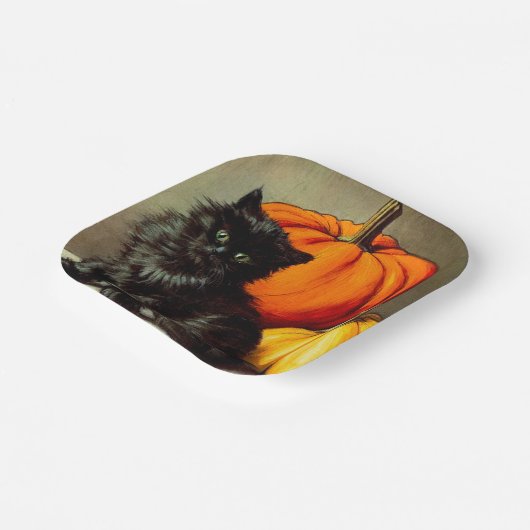 ヴィンテージハロウィーンブラックキャットとカボチャ ペーパープレート (傾斜あり)