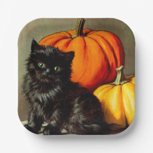 ヴィンテージハロウィーンブラックキャットとカボチャ ペーパープレート