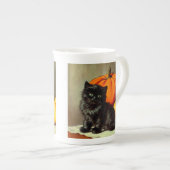 ヴィンテージハロウィーンブラックキャットとカボチャ ボーンチャイナマグカップ (正面右)