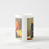 ヴィンテージハロウィーンブラックキャットとカボチャ ボーンチャイナマグカップ (正面)