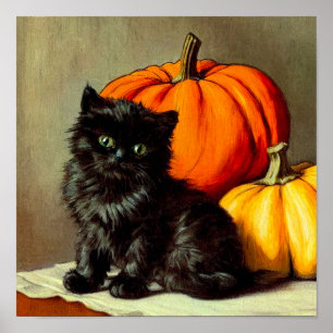 ヴィンテージハロウィーンブラックキャットとカボチャ ポスター
