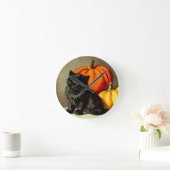 ヴィンテージハロウィーンブラックキャットとカボチャ ラウンド壁時計 (ホーム)