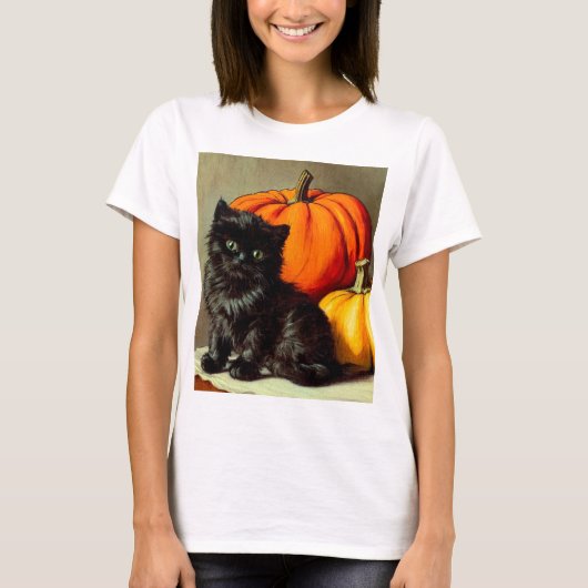 ヴィンテージハロウィーンブラックキャットとカボチャ Tシャツ (正面)