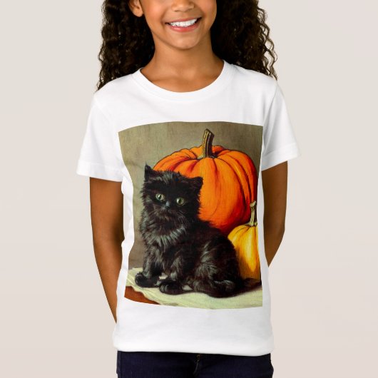 ヴィンテージハロウィーンブラックキャットとカボチャ Tシャツ (正面)