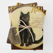 ヴィンテージハロウィーンブラックキャットと彫りカボチャ ラッピングペーパーシート (インサイチュ)