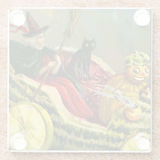 ヴィンテージハロウィーンブラックキャットと魔女 ガラスコースター (裏面)