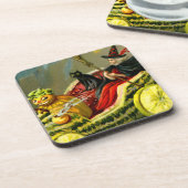 ヴィンテージハロウィーンブラックキャットと魔女 コースター (左側)