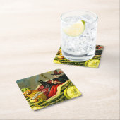 ヴィンテージハロウィーンブラックキャットと魔女 スクエアペーパーコースター (インサイチュ)