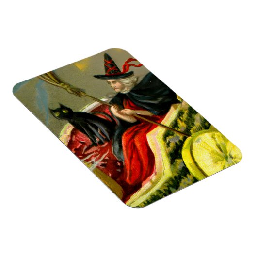 ヴィンテージハロウィーンブラックキャットと魔女 マグネット (右側)