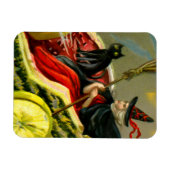 ヴィンテージハロウィーンブラックキャットと魔女 マグネット (横)