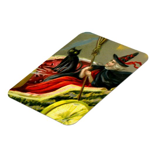 ヴィンテージハロウィーンブラックキャットと魔女 マグネット (左側)
