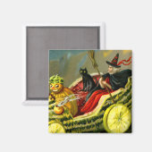 ヴィンテージハロウィーンブラックキャットと魔女 マグネット (正面/裏面)