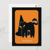 ヴィンテージハロウィーンブラックキャットウィッチ ポストカード (正面/裏面)